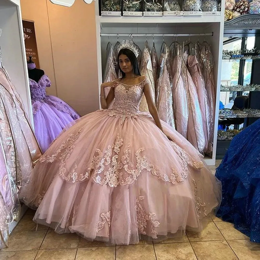 pink Quinceanera Dresses Ball Gown Formal Prom Graduation Gowns Princess Sweet 15 16 Dress fg5588
