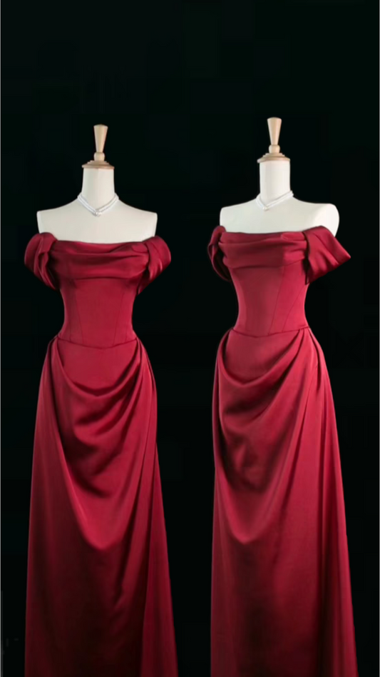 Red Satin Long A Line Prom Dress Red Evening Dress fg5558