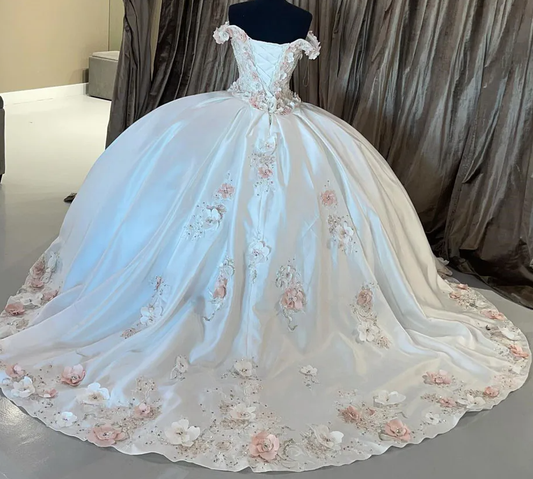 Quinceanera Dress Ball Gown 3D Flowers Appliques Lace Corset Sweet 15 16 Graduation vestidos de 15 anos fg5920