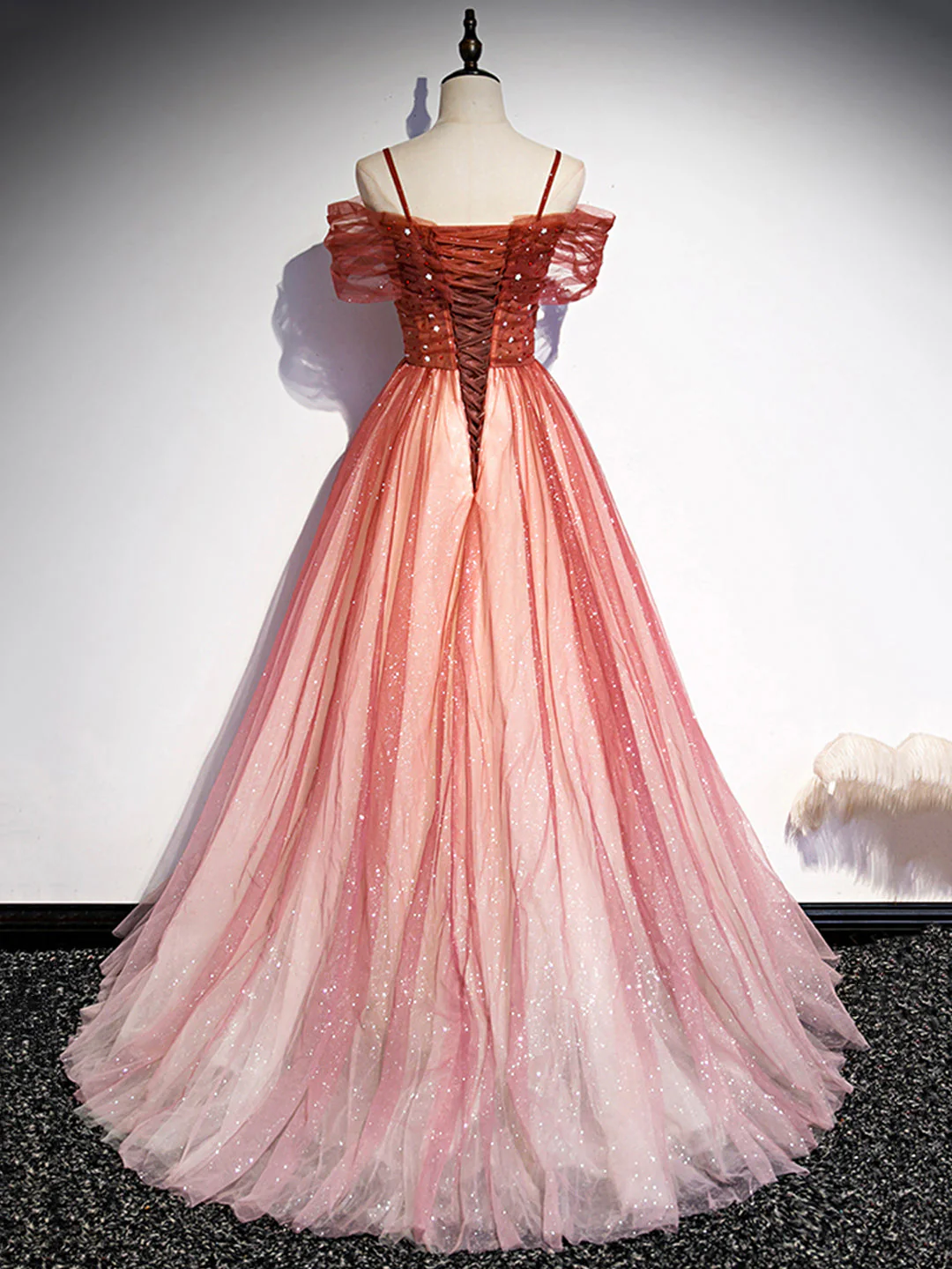 Tulle Long Prom Dress, A-Line Off Shoulder Evening Dress fg5701