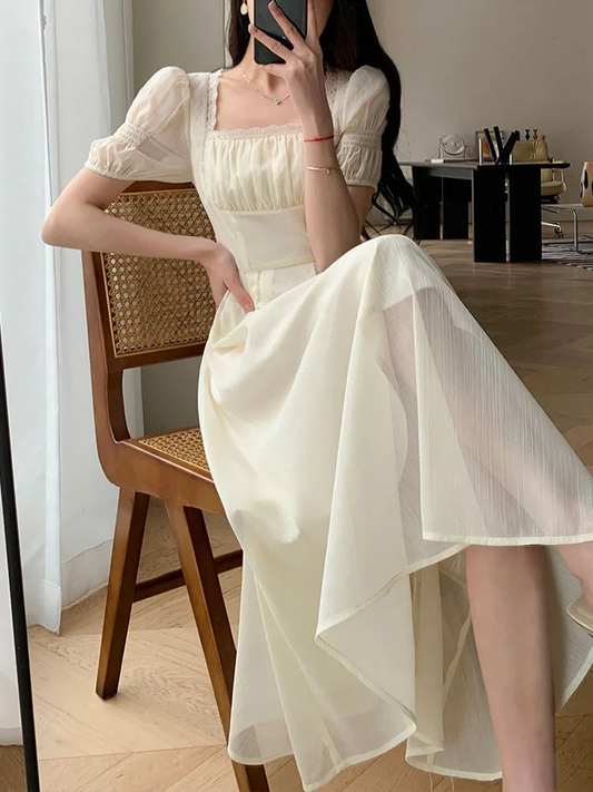 Elegant Dress for Women Short Sleeve Party Fashion Dresses Midi Square Collar Prom Dresses fg4238