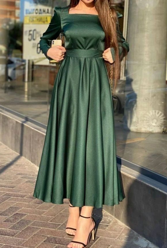 Simple Green Square Neckline A-line Prom Dress,Green Evening Dress fg5725