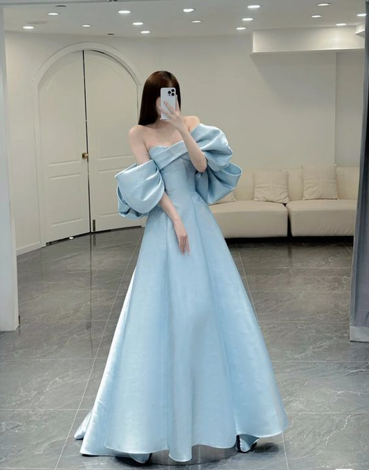 Gorgeous A line Blue Satin Prom Dress Evening Dress fg5873