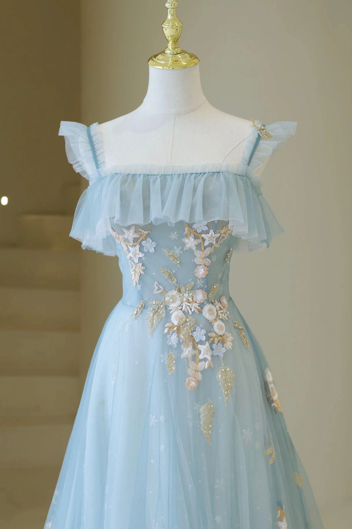Spaghetti Strap Lace Long Prom Dress, Cute A-Line Graduation Dress fg5692