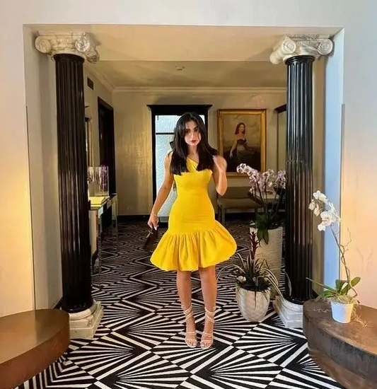 Yellow Sleeveless cocktail Party Dress Formal Short Prom Dresses Tea Length Evening Gowns for Women fg4789