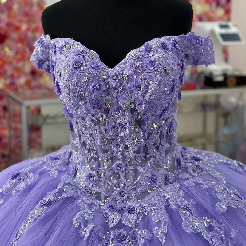 Ball Gown Quinceanera Dresses Beaded Appliques Lace Off Shoulder Tulle Sweet 15 16 Dress XV Prom Party Dress fg5693