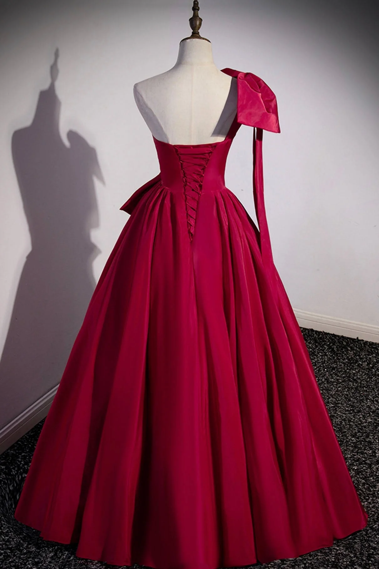 Satin Long Prom Dress, One Shoulder Evening Dress with Bow fg5893