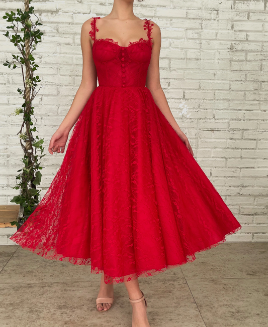 Red Lace Party Prom Dress Tulle Sweet 16 Gown fg3288