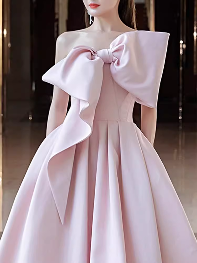 A line Strapless Pink Satin Long Prom Dress Party Dresses P1610