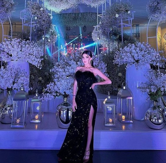 Charming Black Sequins Sweetheart Neck Slit Prom Dress Strapless Party Dress SH799