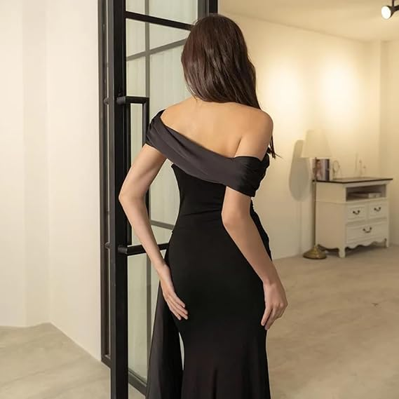 Black Off The Shoulder Long Mermaid Party Dress Prom Dress S195