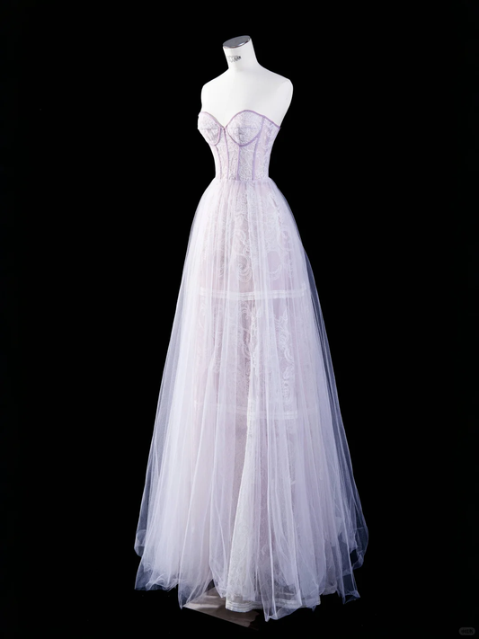 Elegant A Line Sweetheart Neck Lace Tulle Party Dress Evening Dress SH3376