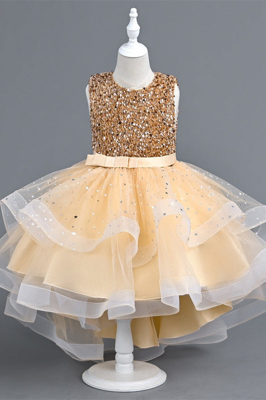Round Sleeveless Empire Sequins Tulle A-Line Flower Girl Dress