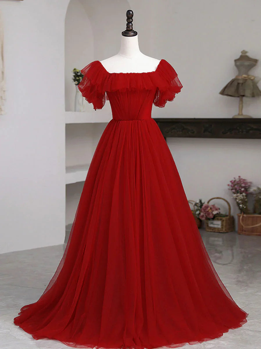 Simple Burgundy A line Long Prom Dresses, Burgundy Bridesmaid Dresses fg4360