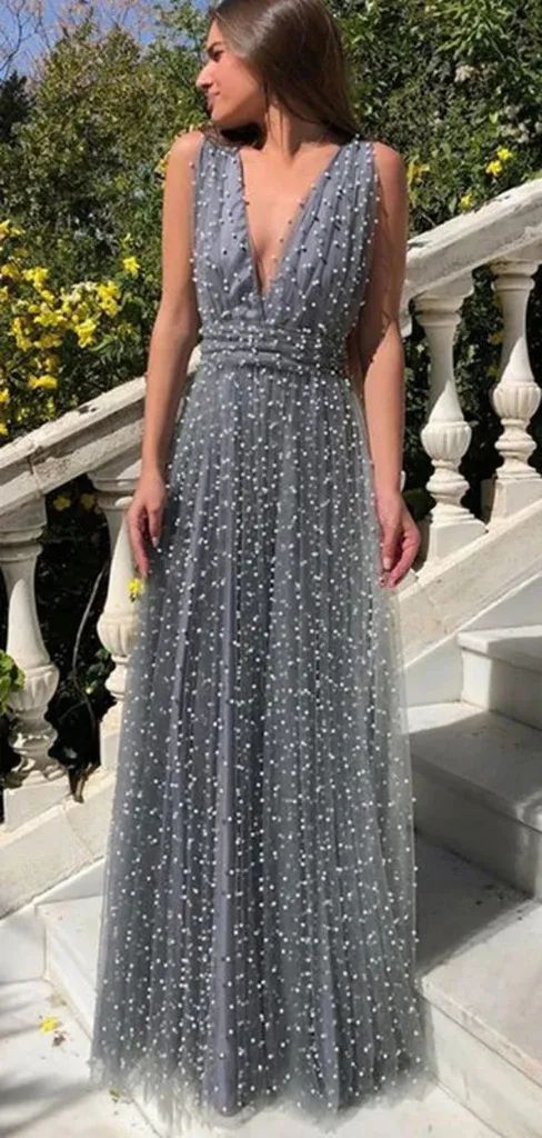 Unique V-neck Sleeveless A-line Satin Evening Prom Dresses SD1592