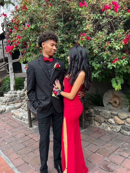 Sexy Mermaid Strapless Slit Red Prom Dresses Long Party Dress SD2286