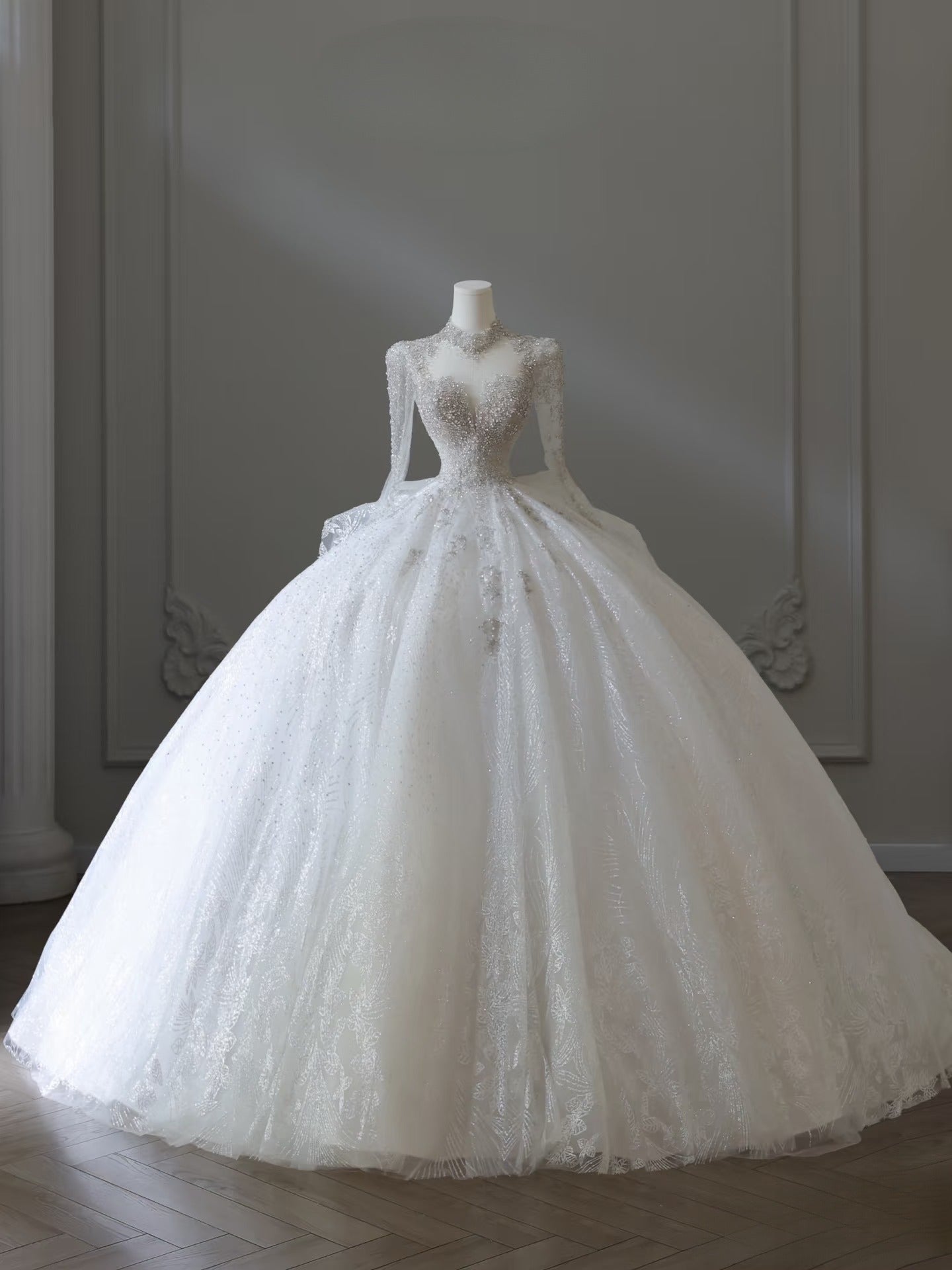 Timeless Ball Gown V Neckline Sequin Long Sleeves Wedding Dresses Bridal Dresses SD2484