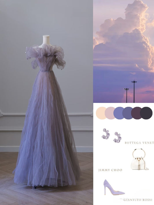Classy A Line Off The Shoulder Lilac Tulle Long Evening Dress Prom Dresses SD2520