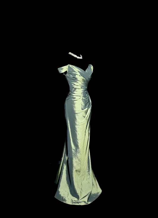 Vintage Mermaid Off The Shoulder Green Long Prom Gown Fairy Prom Dresses SD2945