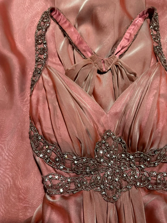 Classy A Line Halter Pink Beads Evening Dress Long Prom Dresses H2956