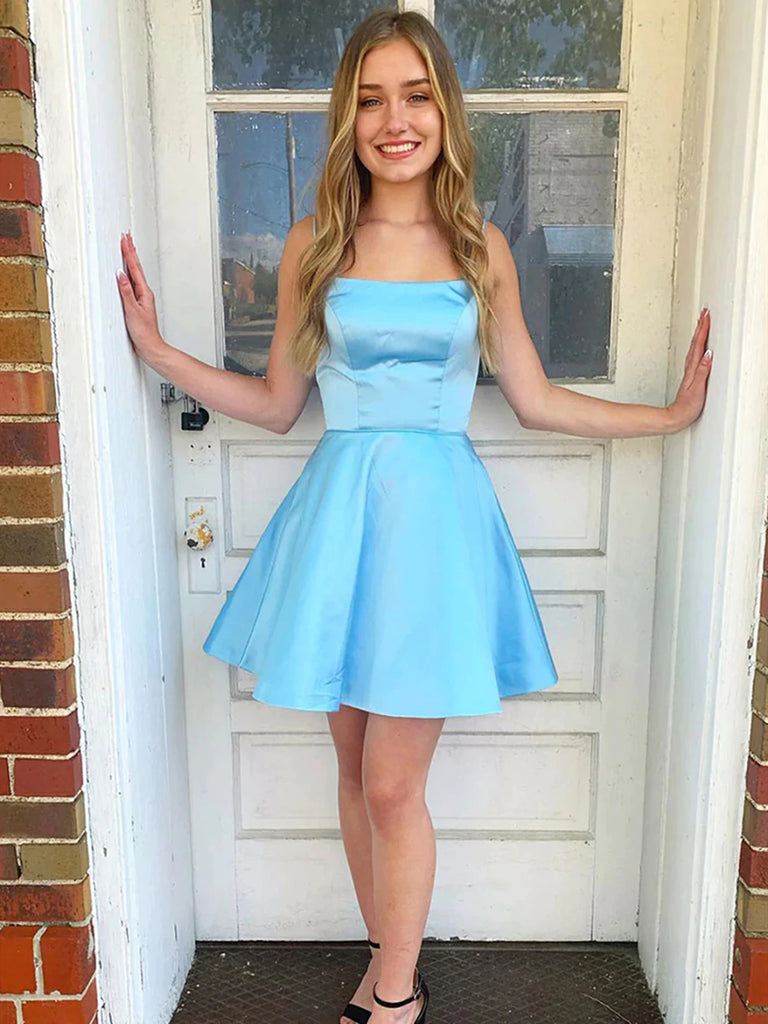 Open Back Short Blue Formal Homecoming Dresses SH027