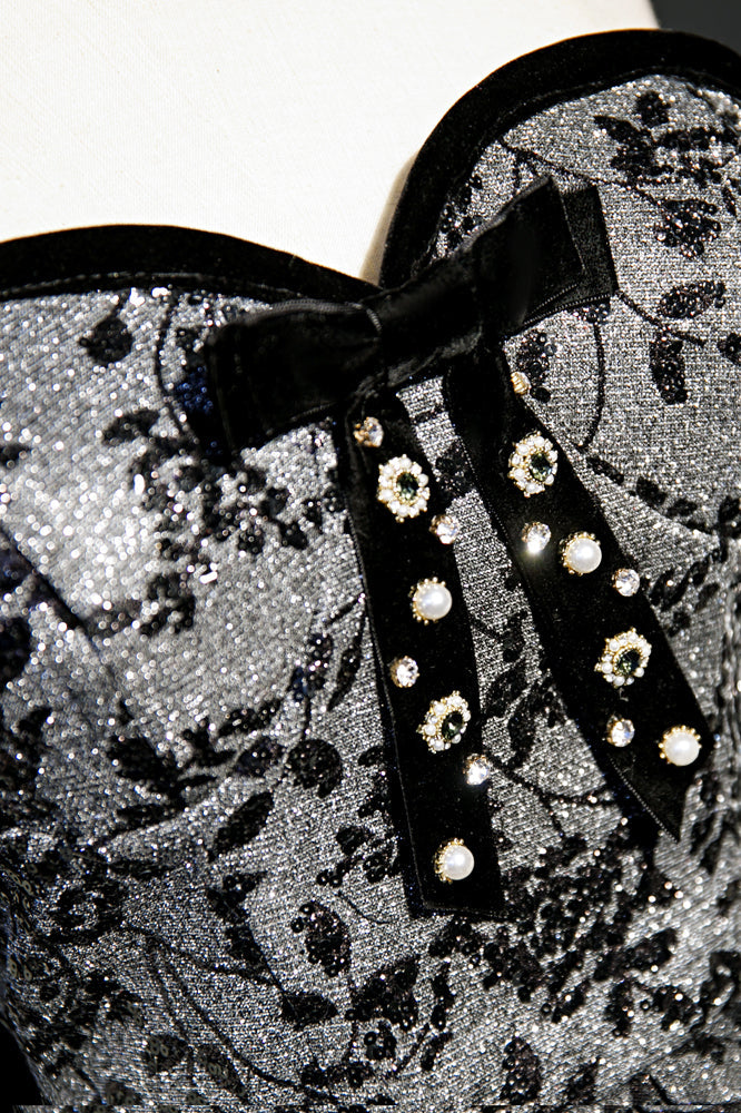 Sparkly Black Prints Beaded Tulle Homecoming Dress