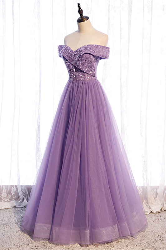 Sparkly Off-Shoulder A-Line Floor-Length Party Evening Dress