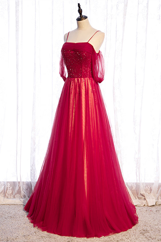 Spaghetti Straps Tulle A-Line Empire Party Evening Dress