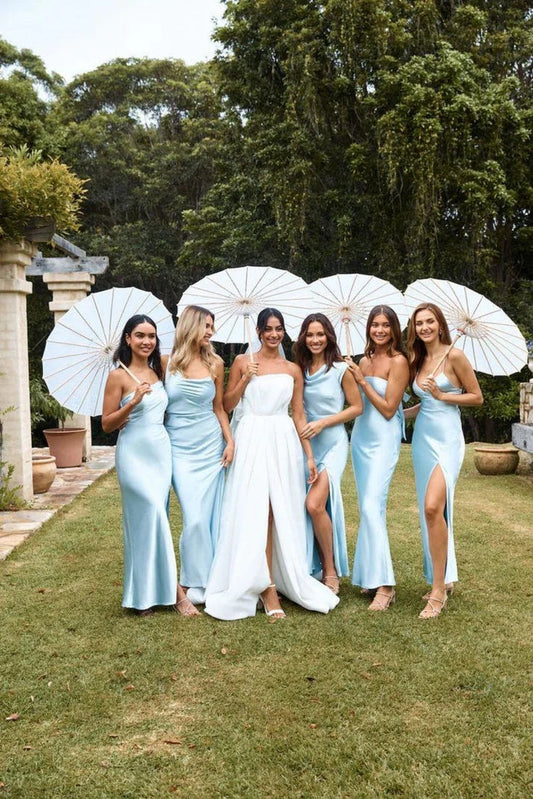 Satin Sleeveless Different Styles Long Bridesmaid Dress