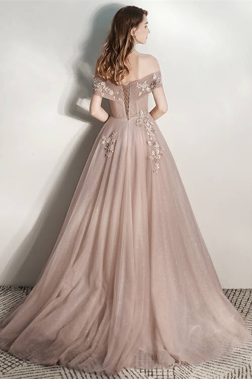 Off-Shoulder Tulle A-Line Empire Party Prom Gown