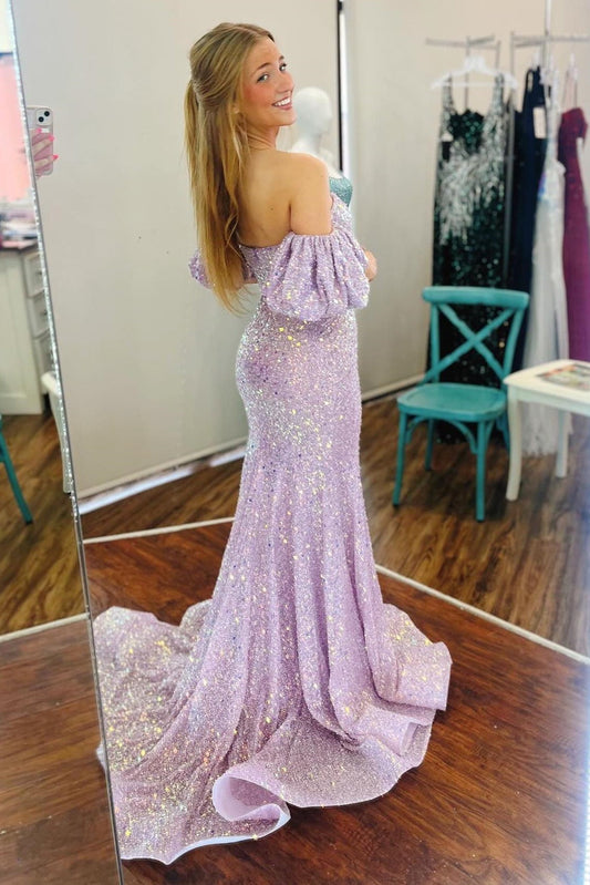 Sparkly Sweetheart Short Sleeves Sequins Mermaid Party Prom Dress