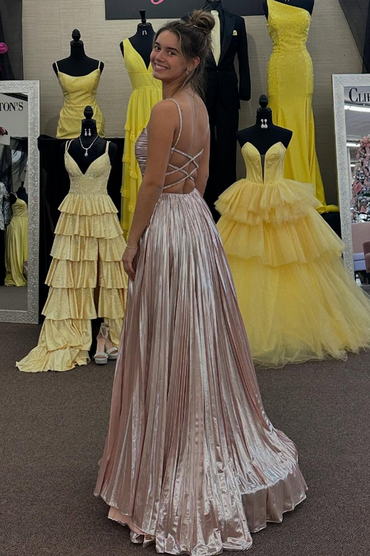 Square Spaghetti Straps Satin A-Line Lace Up Party Prom Dress