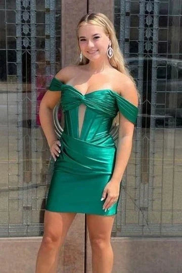 Sweetheart Off-Shoulder Empire Bodycon Satin Homecoming Dress