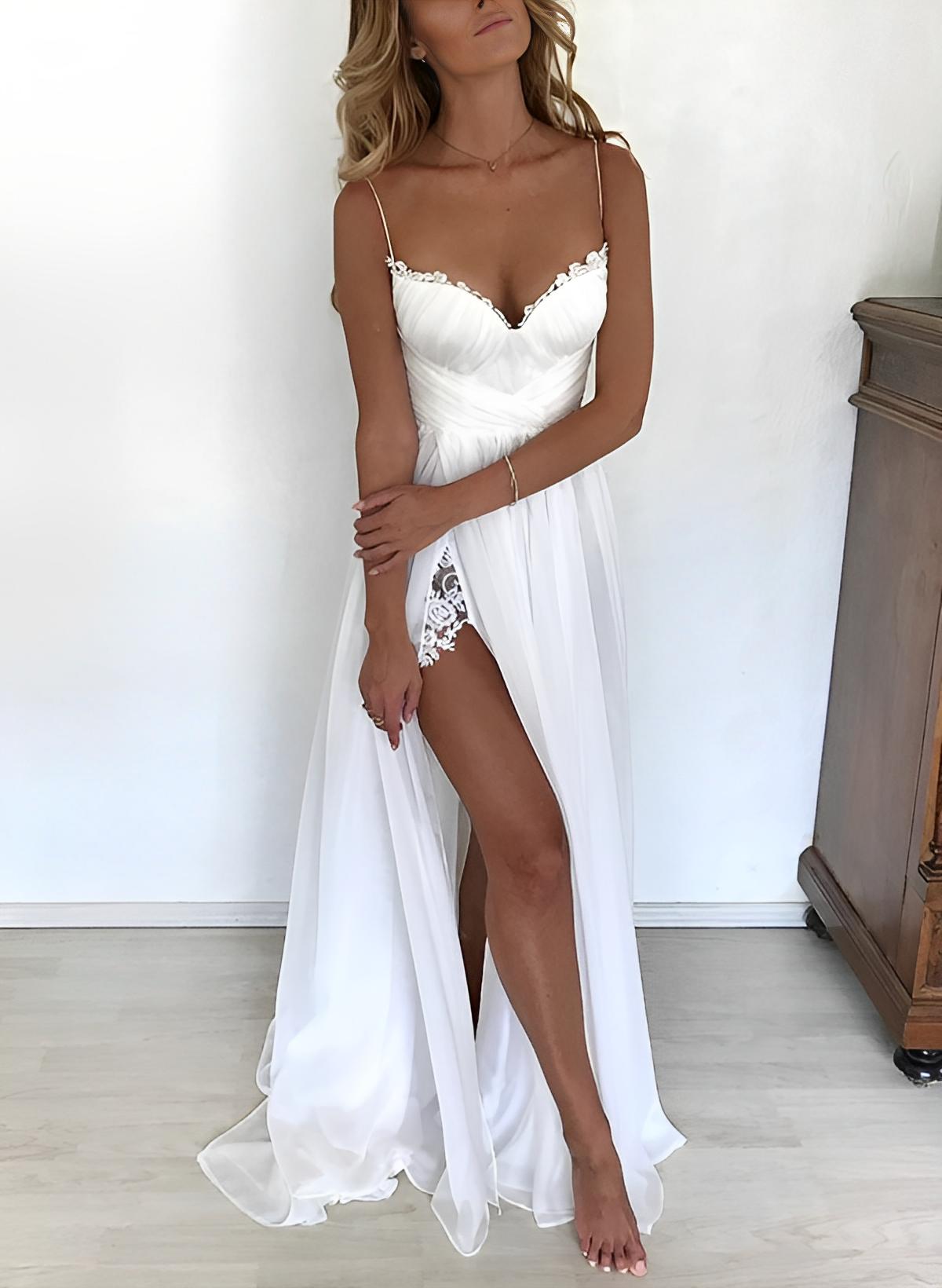 Sweetheart Spaghetti Straps Chiffon A-Line Summer Wedding Dress