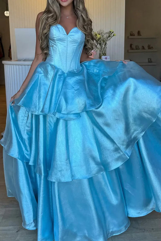 Sweetheart Strapless Empire A-Line Tiered Long Party Prom Dress