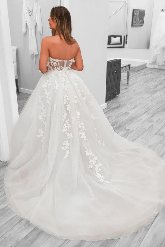Sweetheart Strapless Empire Sheer Long A-Line Wedding Dress
