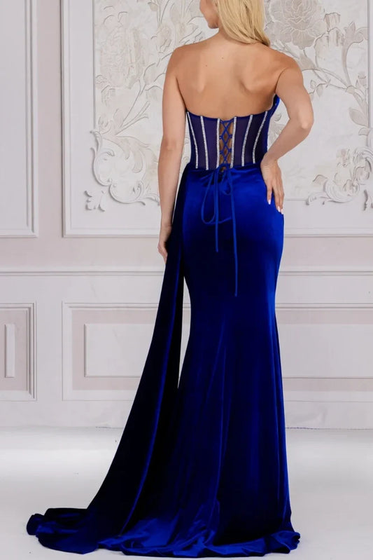 Sweetheart Strapless Sheer Empire Beaded Long Prom Dress