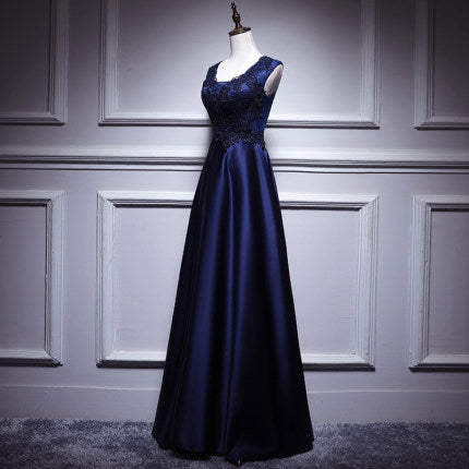 Simple A line Satin Long Prom Dresses SH213