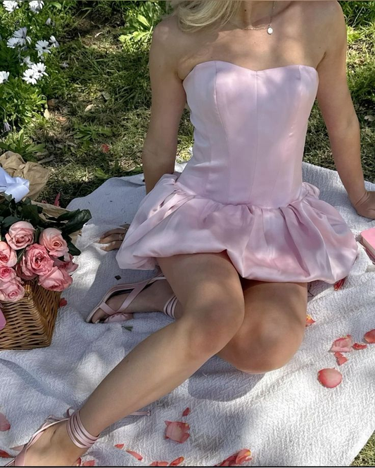 Pink Strapless Short Prom Dress Cute Homecoming Dress SH1434