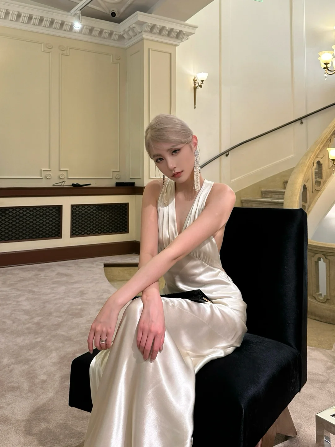Classic Simple A Line Halter Satin Open Back Long Evening Dress Party Dress SH3485