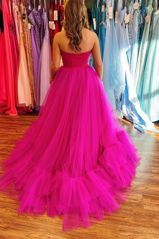 Tulle A-Line Empire Sweetheart Strapless Long Party Prom Dress