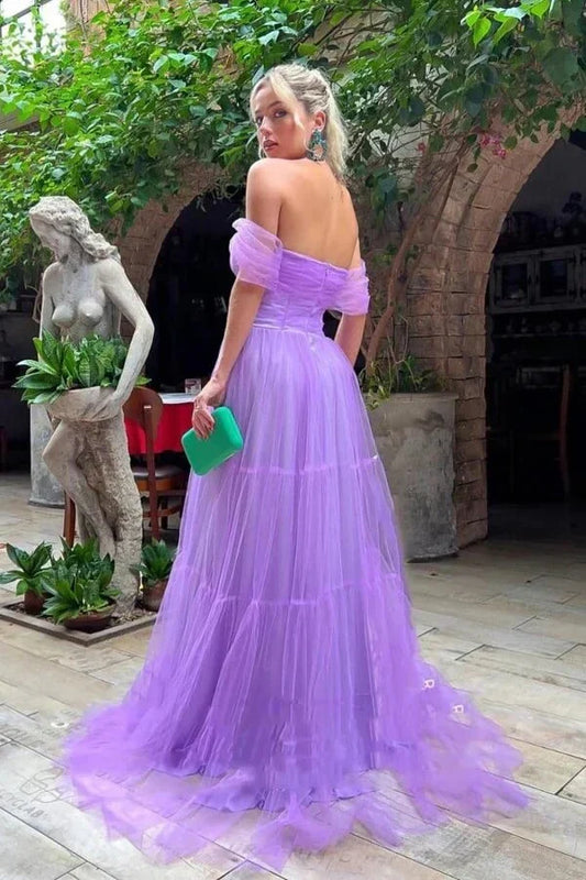 Tulle A-Line Off-Shoulder Empire Party Prom Dress