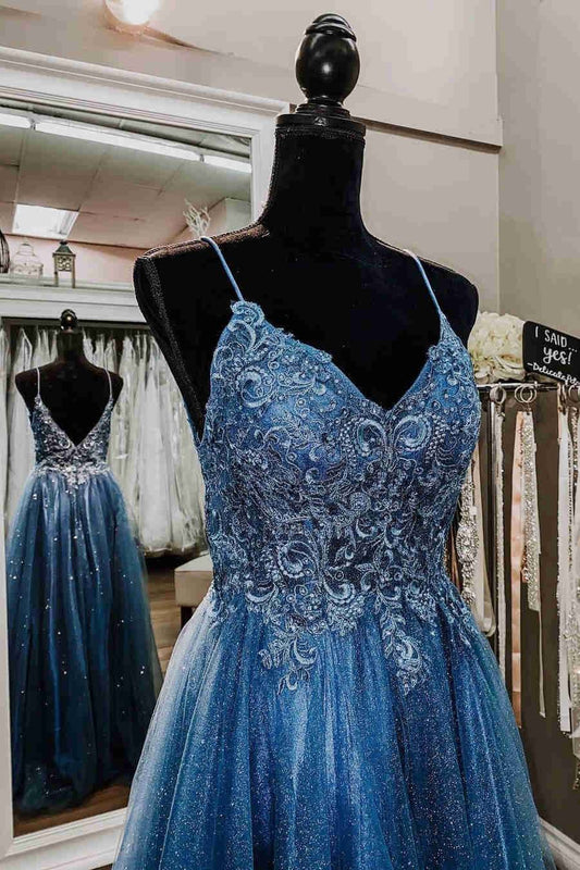 Tulle A-Line Sweetheart Appliques Long Party Prom Dress