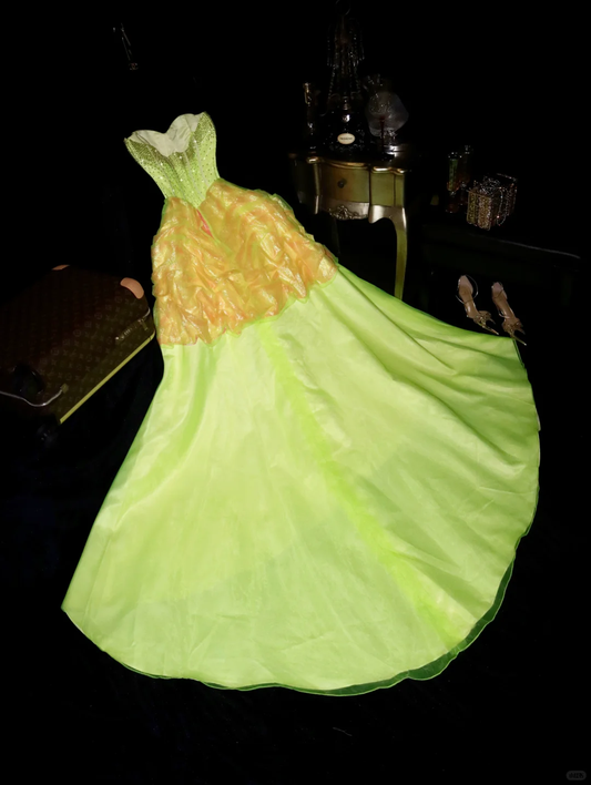 Shiny A Line Sweetheart Neck Rhinestone Satin Chiffon Long Party Dress Evening Dress SH3231