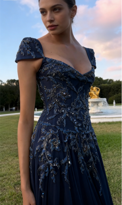 Baby Blue A Line Exquisite Beaded Tulle Prom Dress Wedding Guest Dress SH4723