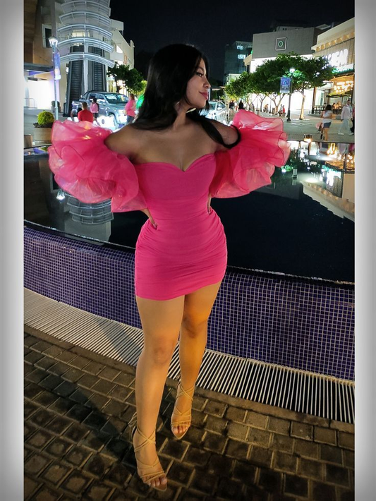 Hot Pink Satin Tulle Short Prom Dress Homecoming Dress SH1498