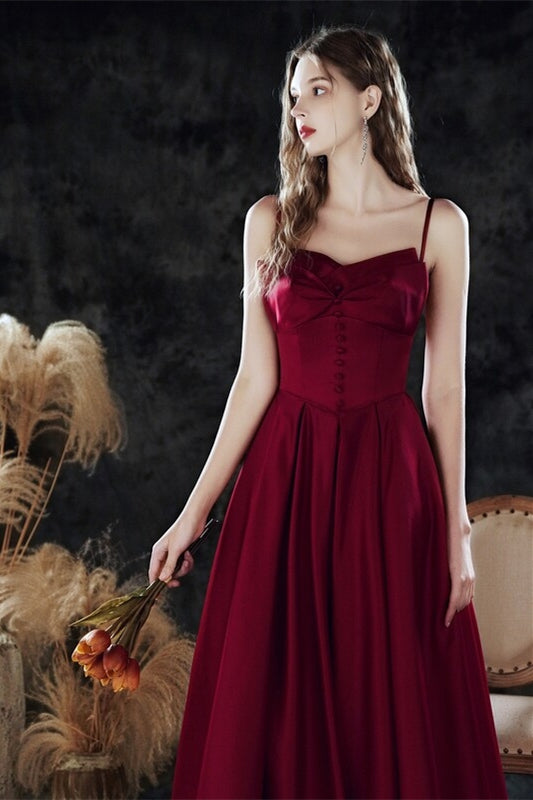 Vintage Style Burgundy Tea Length Dress