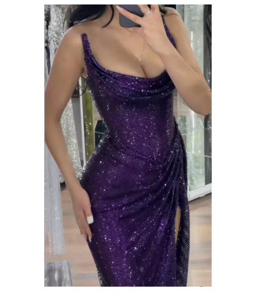 Classy Mermaid Strapless Black Girls Sequin Grape Sequin Long Prom Dresses Party Dress Birthday Outfits Graduation Dresses W992