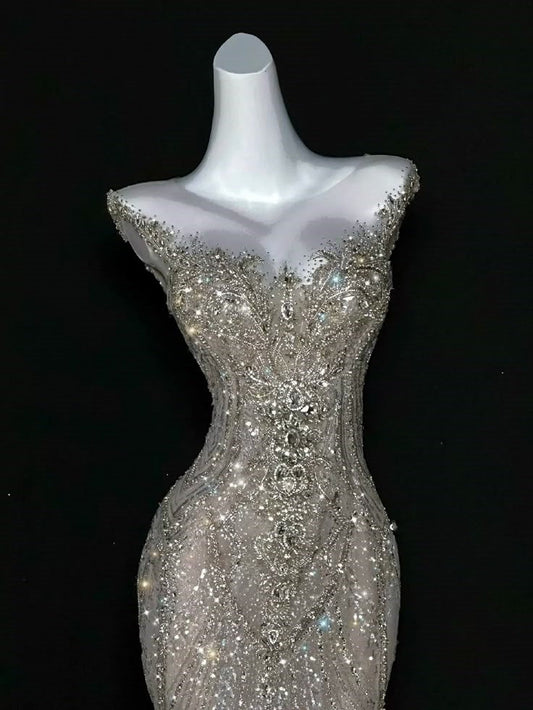 Sparkly Wedding Dress Mermaid Scoop Sequin Long Silver Corset Back Wedding Dresses Brides Dress Bridal Gowns WD053