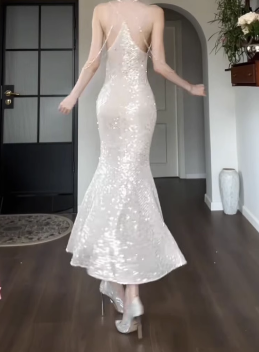 Shiny Mermaid Spaghetti Strap Sequin Prom Dress Evening Dress Party Dress SH4090
